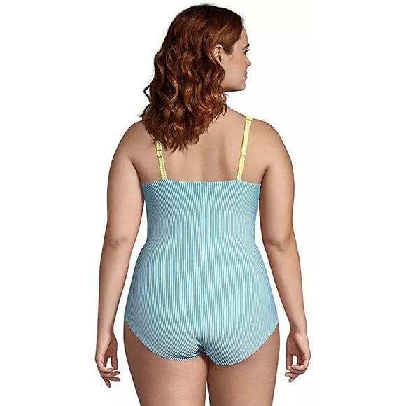 Lands' End High-Neck Seersucker Tummy Control One-Piece Swimsuit Size 24W - Picture 2 of 8